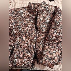 Time and Tru Women's Floral Puffer Jacket - Black and Pink